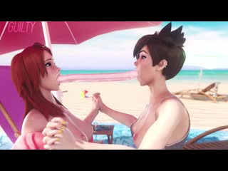 tracer - yuri; lesbian; small tits; double dildo; kissjob; 3d sex porno hentai; [overwatch]